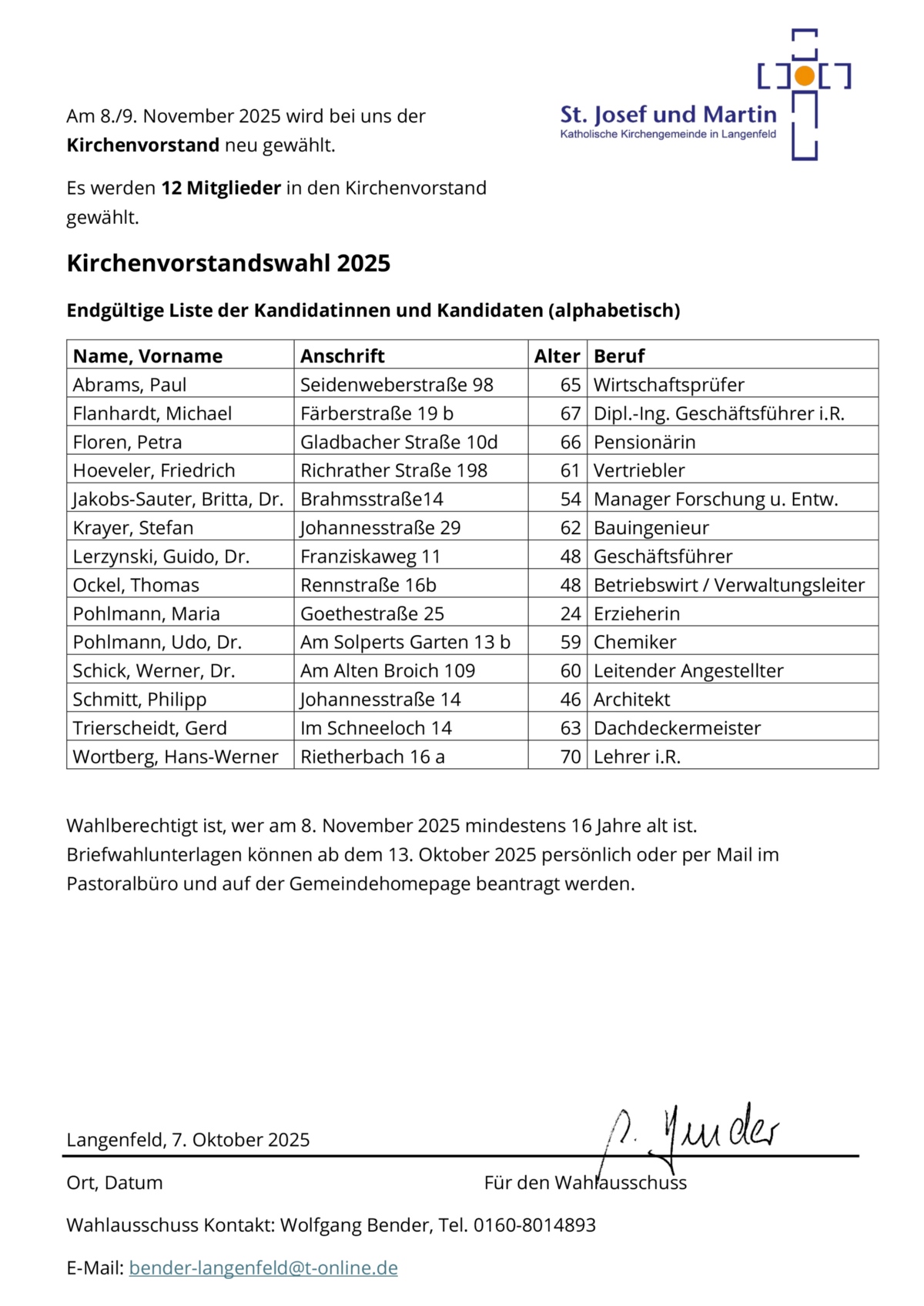 Kandidaten KV 2025 endgültig