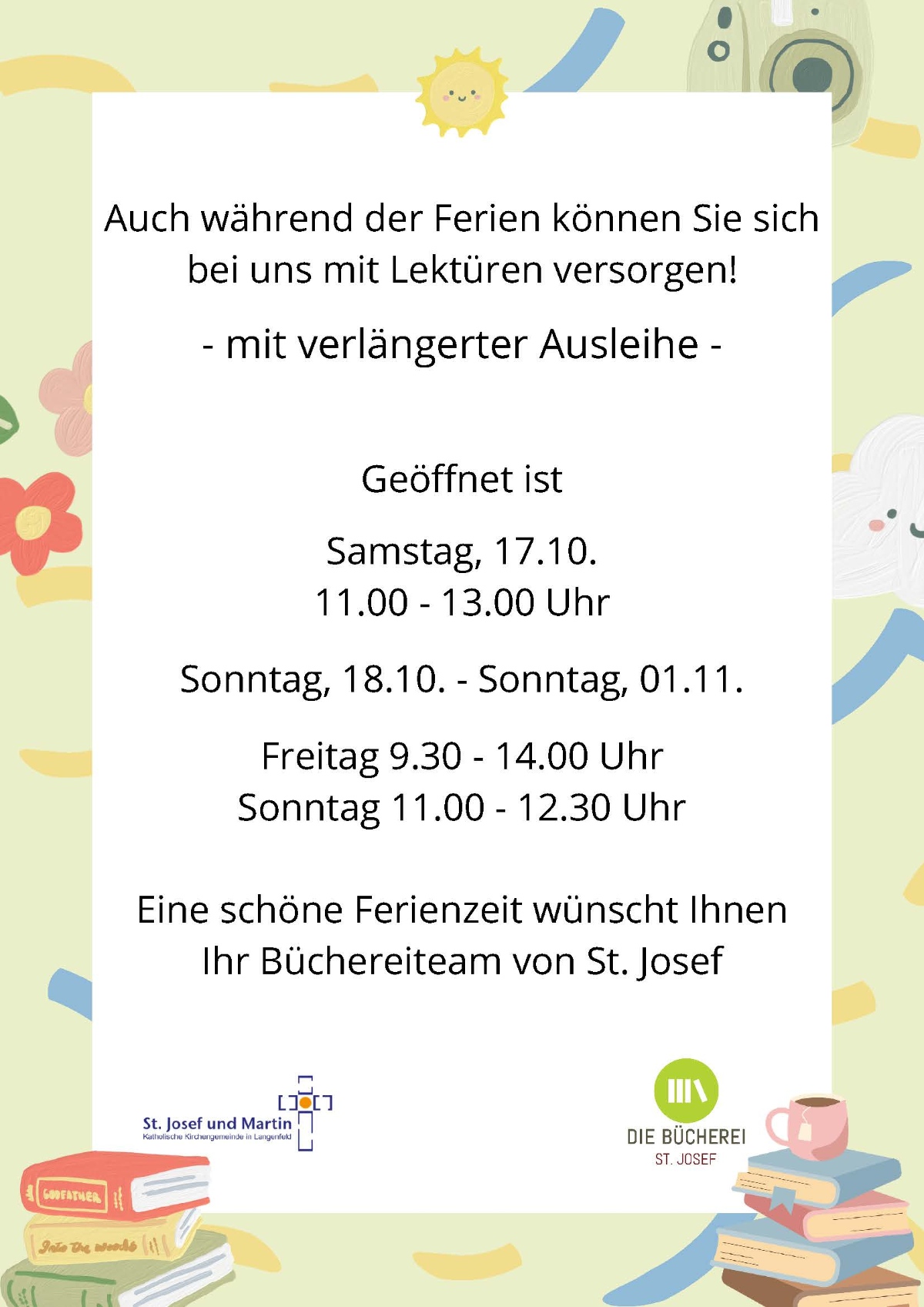 Öffnungszeiten während der Ferien