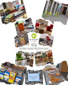 Collage Indoor-Büchertrödel 2026 (c) Bücherei St. Josef Collage Indoor-Büchertrödel 2026