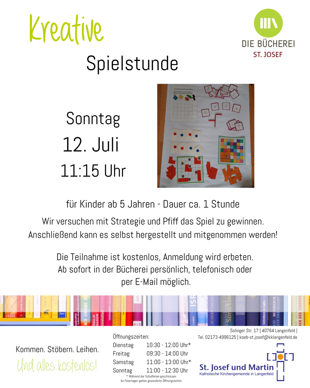 Kreative Spielstunde 12.07.26 (c) Bücherei St. Josef Kreative Spielstunde 12.07.26