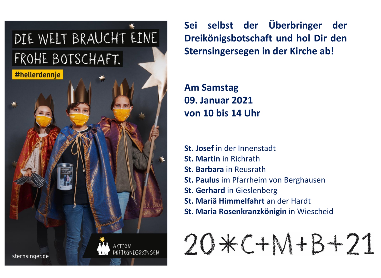 Aushang 2021 Sternsinger mit Maske